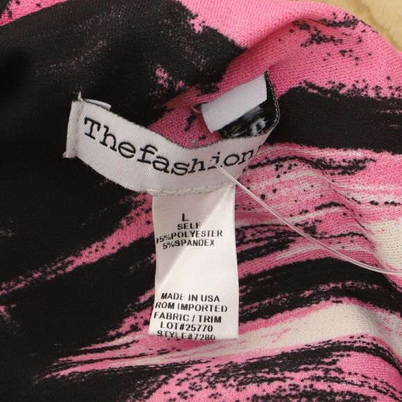 THE FASHION POET One Shoulder Ruched Dress M L  Bodycon Midi Black Pink NWT B86 - Picture 6 of 6